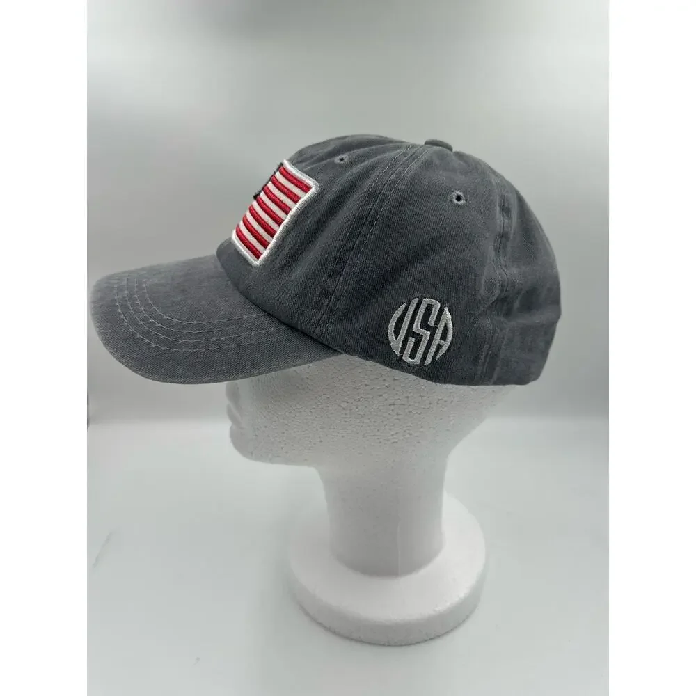 United States USA Flag America Distressed Gray Strap back Hat Cap Patriotic